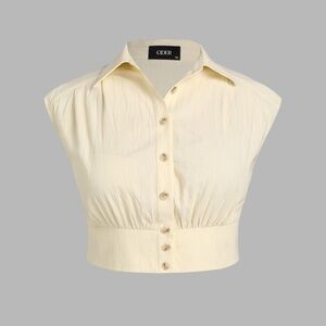 Cider button down sleeveless collared shirt in canary yellow - size S